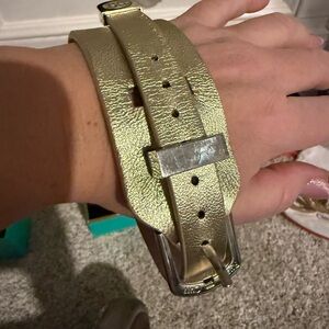 Rustic Cuff Gold Leather Women's Buckle bracelet